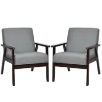 Costway - Set of 2 Fabric Accent Armchair Wooden Upholstered Lounge Chair - Dark Grey - Front_Zoom
