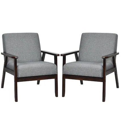 Front. Costway - Set of 2 Fabric Accent Armchair Wooden Upholstered Lounge Chair - Dark Grey.