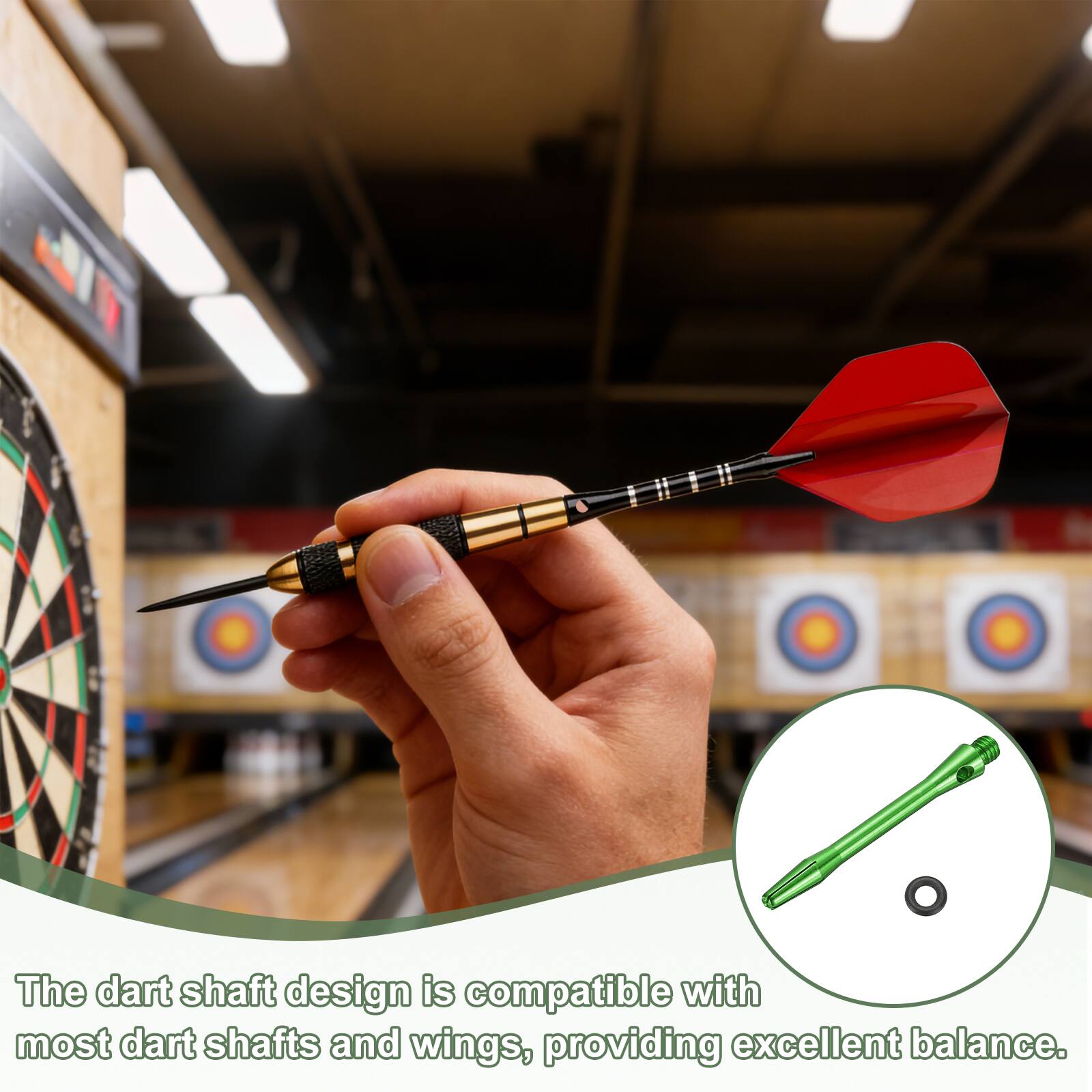 The dart shaft design is compatible with most dart shafts and wings, providing excellent balance.