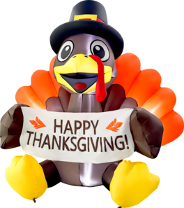 GOOSH Inflatables - GOOSH 6FT Turkey Inflatable with Pilgrim Hat, LED Lights & Happy Thanksgiving Banner Outdoor Décor - Brown