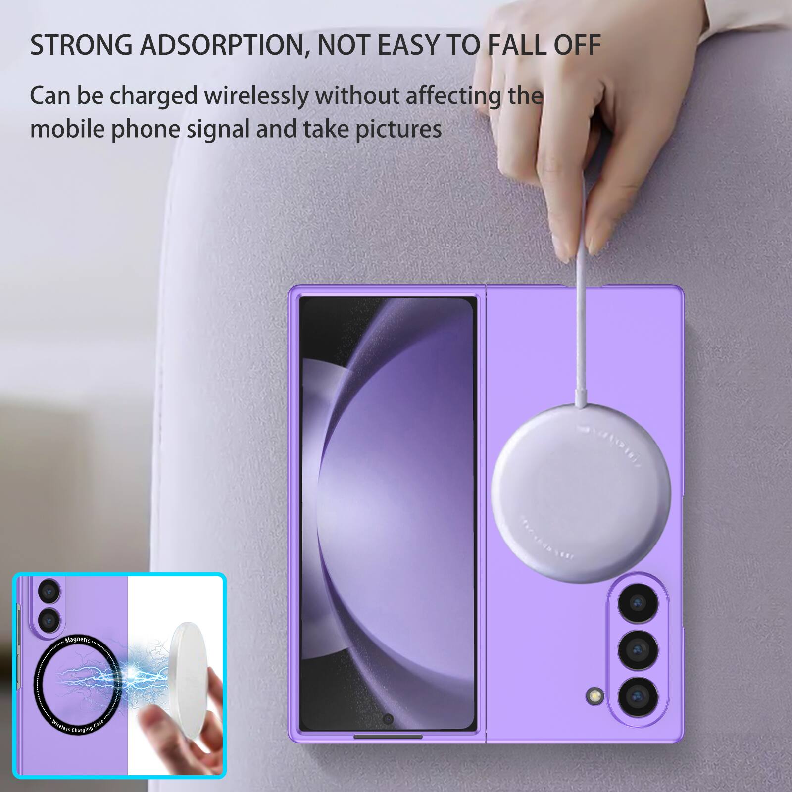 STRONG ADSORPTION, NOT EASY TO FALL OFF  
Can be charged wirelessly without affecting the mobile phone signal and take pictures