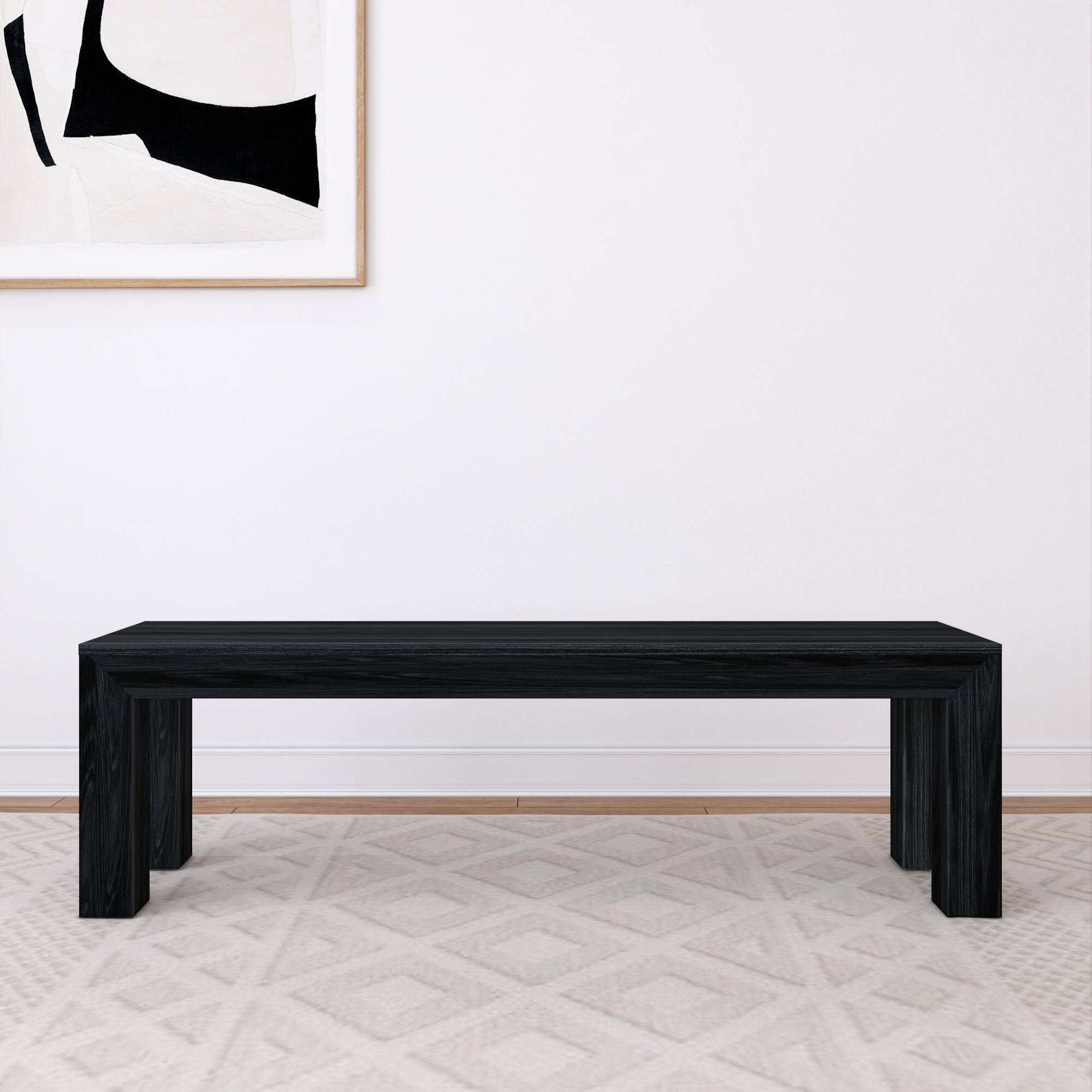 Alt View 1. Plank+Beam - Modern Dining Bench, Black Wirebrush - Black Wirebrush.
