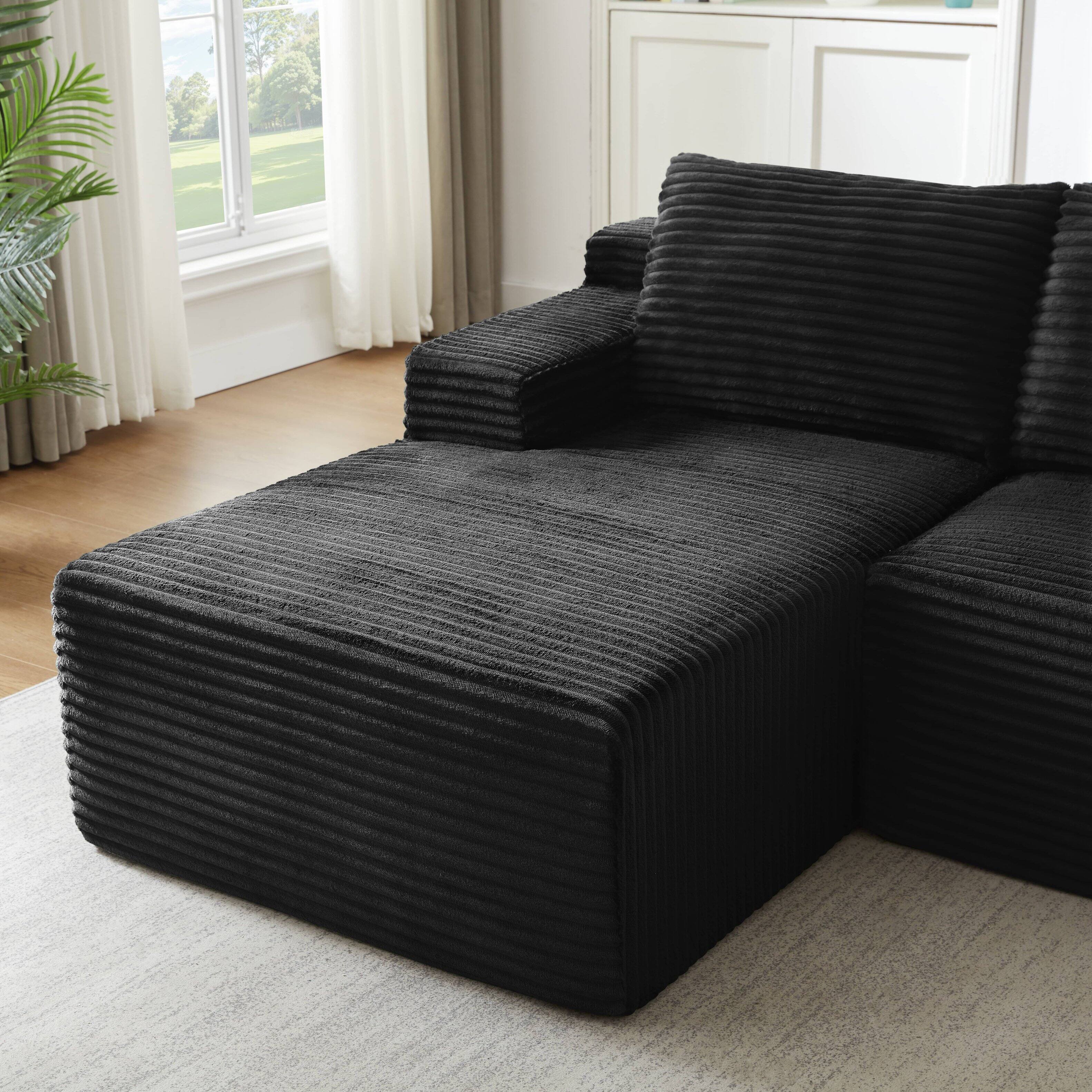 Alt View 6. Anysun - Anysun L-Shaped Left-Facing Modular Classic Corduroy Fabric Striped Sectional Sofa with Deep Seat - Black.