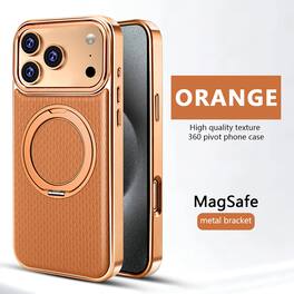 Dteck - Shockproof Magnetic Case for Apple iPhone 17 Pro Max with 360 Rotating Ring Stand, Electroplated Frame Protective Cover - Orange