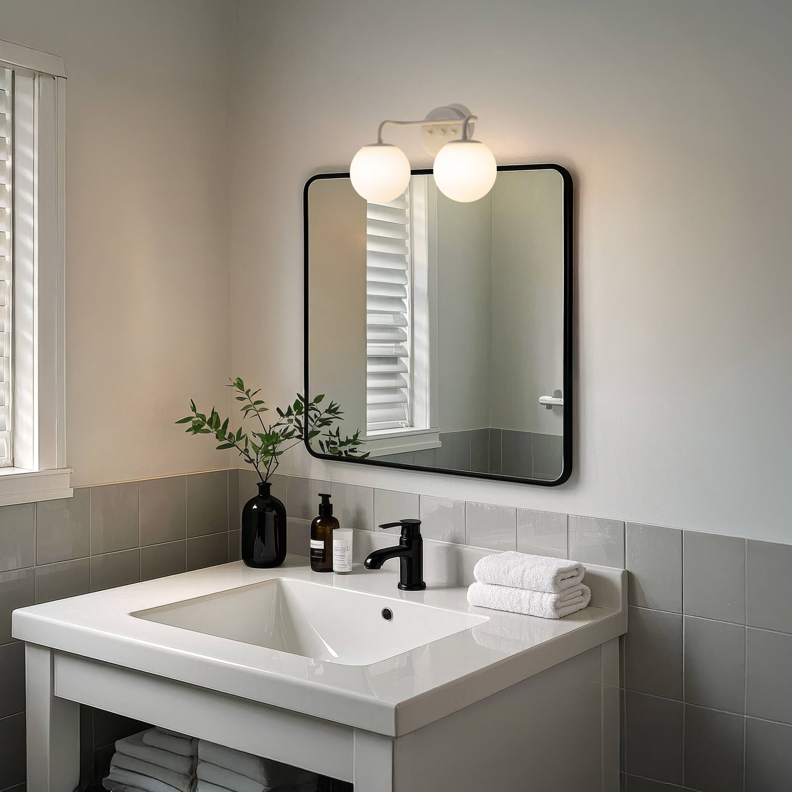 Alt View 7. Jonathan Y - Louis Parisian Globe 15" 2-Light Metal/Frosted Glass Modern Contemporary LED Vanity Light, Almond - Almond.