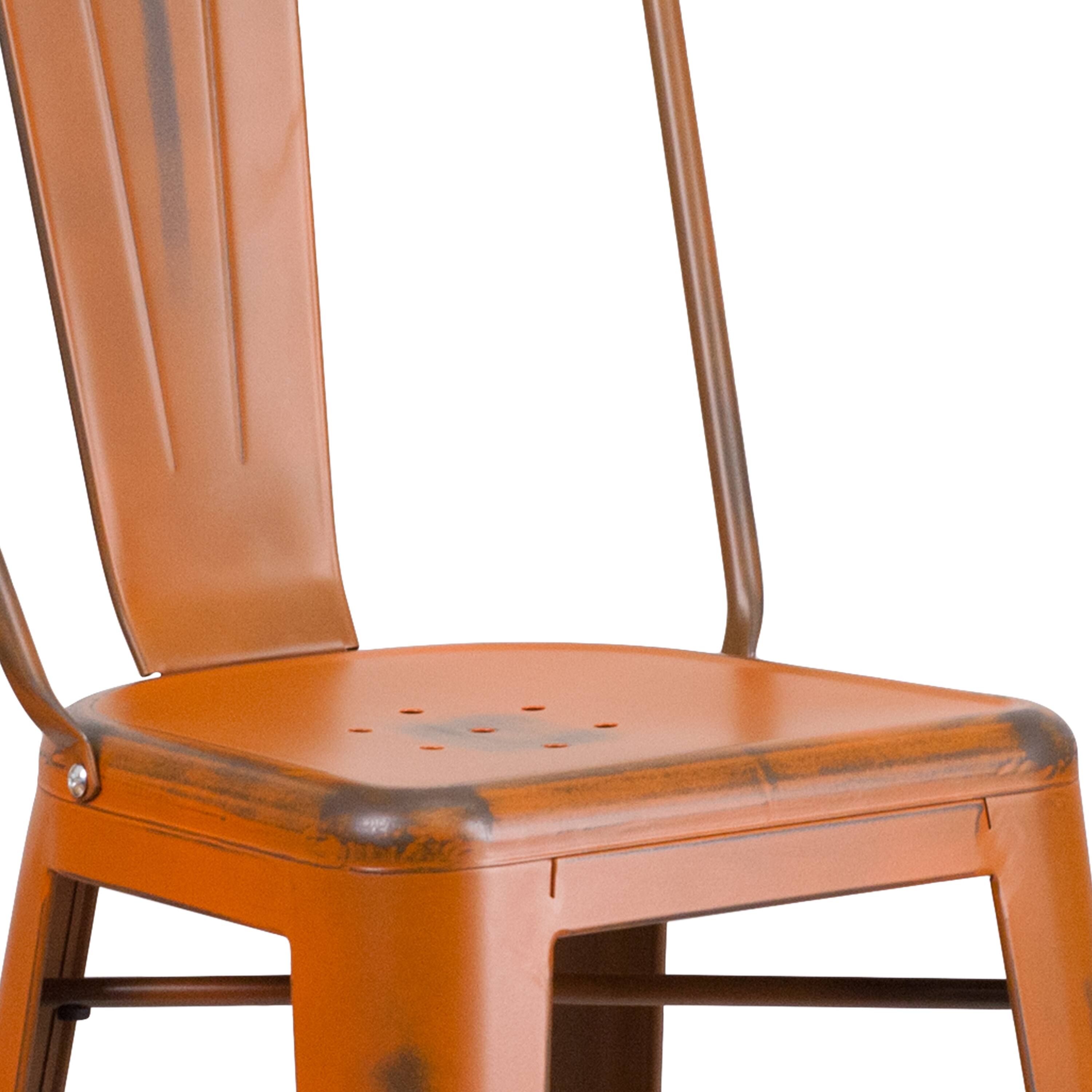 Alt View 10. Emma + Oliver - Commercial Grade 4 Pack 30" High Distressed Metal Indoor-Outdoor Barstool with Back - Orange.