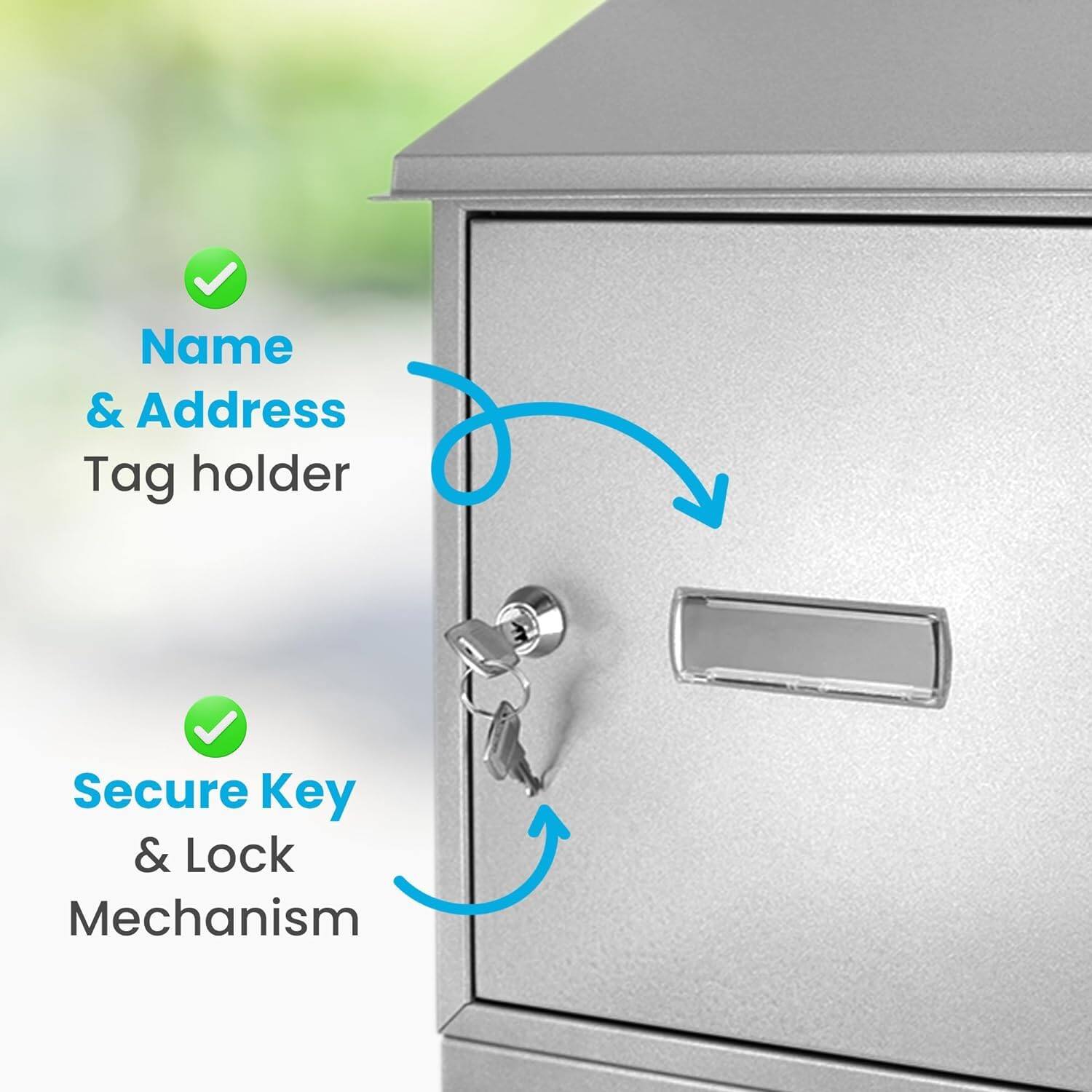 Name & Address Tag holder  
Secure Key & Lock Mechanism