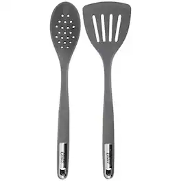 Oster - Ridgecrest 2 Piece Silicone Kitchen Tool Slotted Spoon and Turner Set - Gray