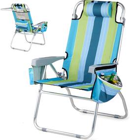 Winado - Backpack Beach Camping Chair Folding Adjustable Heavy Duty Aluminum with Cup Holder, Towel Bar for Outdoor Beach Camping - Blue & Green