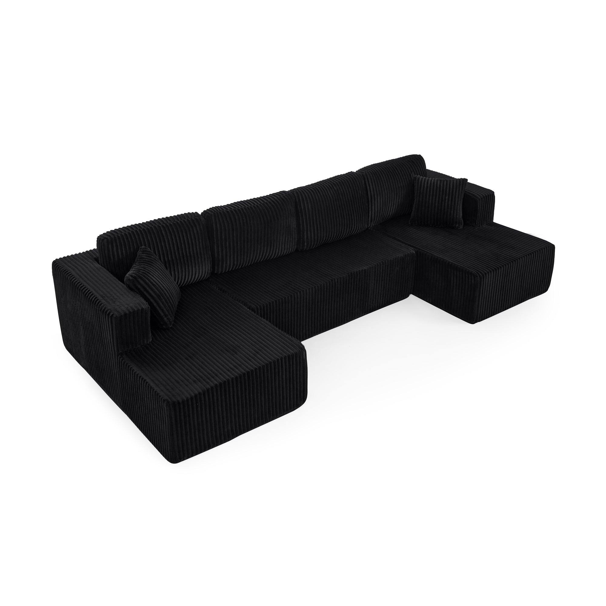 Alt View 8. Boyel Living - U Shape Modular Sectional Sofa Compressed Corduroy Couch Minimalist Sleeper Sofa for Living Room and Bedroom Black - Black.