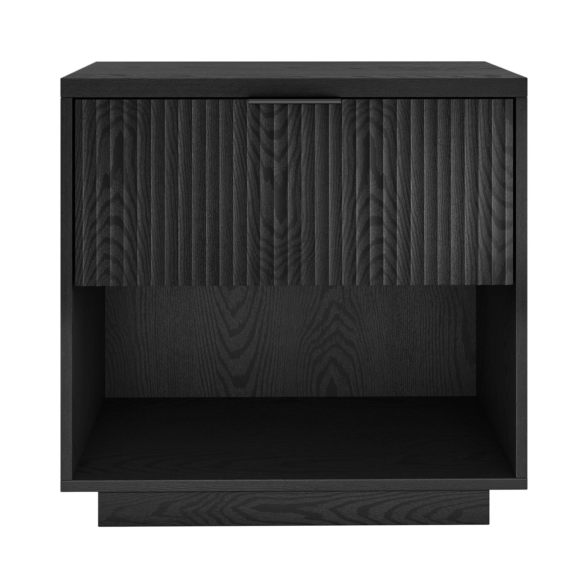 Angle. Hudson&Canal - Karten 24" Wide Rectangular Fluted Nightstand in Black Grain - Black.
