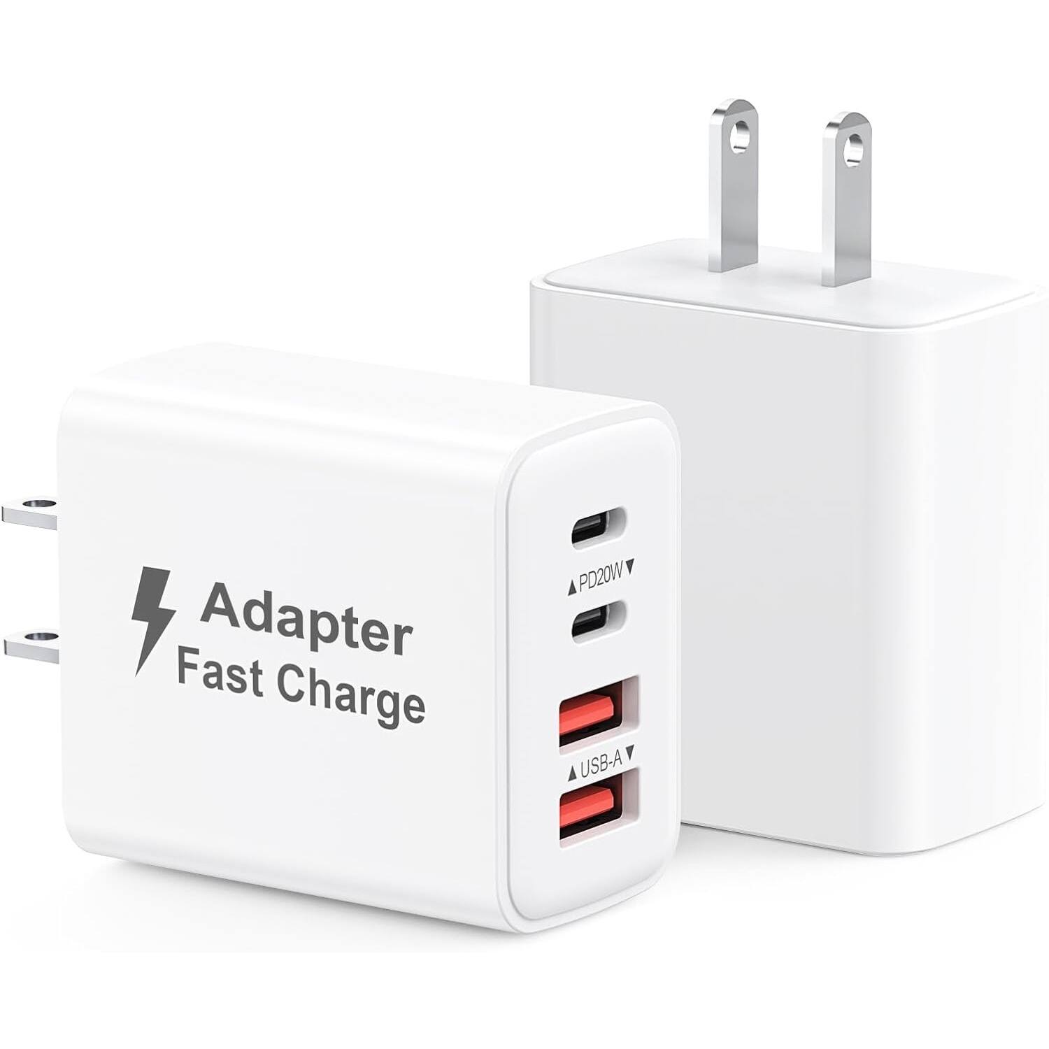 MOSZAR LLC - 2-Pack 4-Port USB-C PD & QC Fast Charger for iPhone 16/15/14/13/12/11, Samsung - White