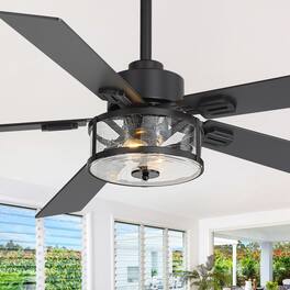Breezary - 56-Inch Ceiling Fan with Dual E12 Sockets, 5 Plywood Blades, DC Motor, 6-Speed Remote, 1/2/4h Timer, Glass Shade - 56-inch Matte Black