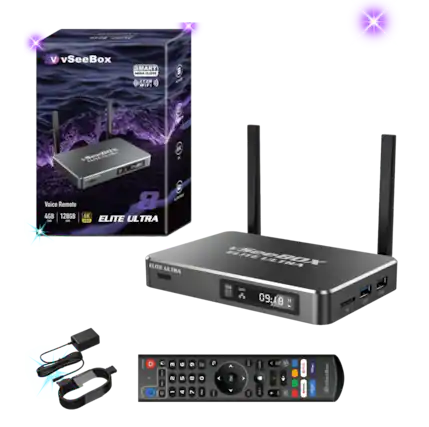 vSeeBox
SMART MEDIA PLAYER
ELITE ULTRA
4GB RAM
128GB ROM
6K
Voice Remote
8
ELITE ULTRA
09:18
vSeeBox