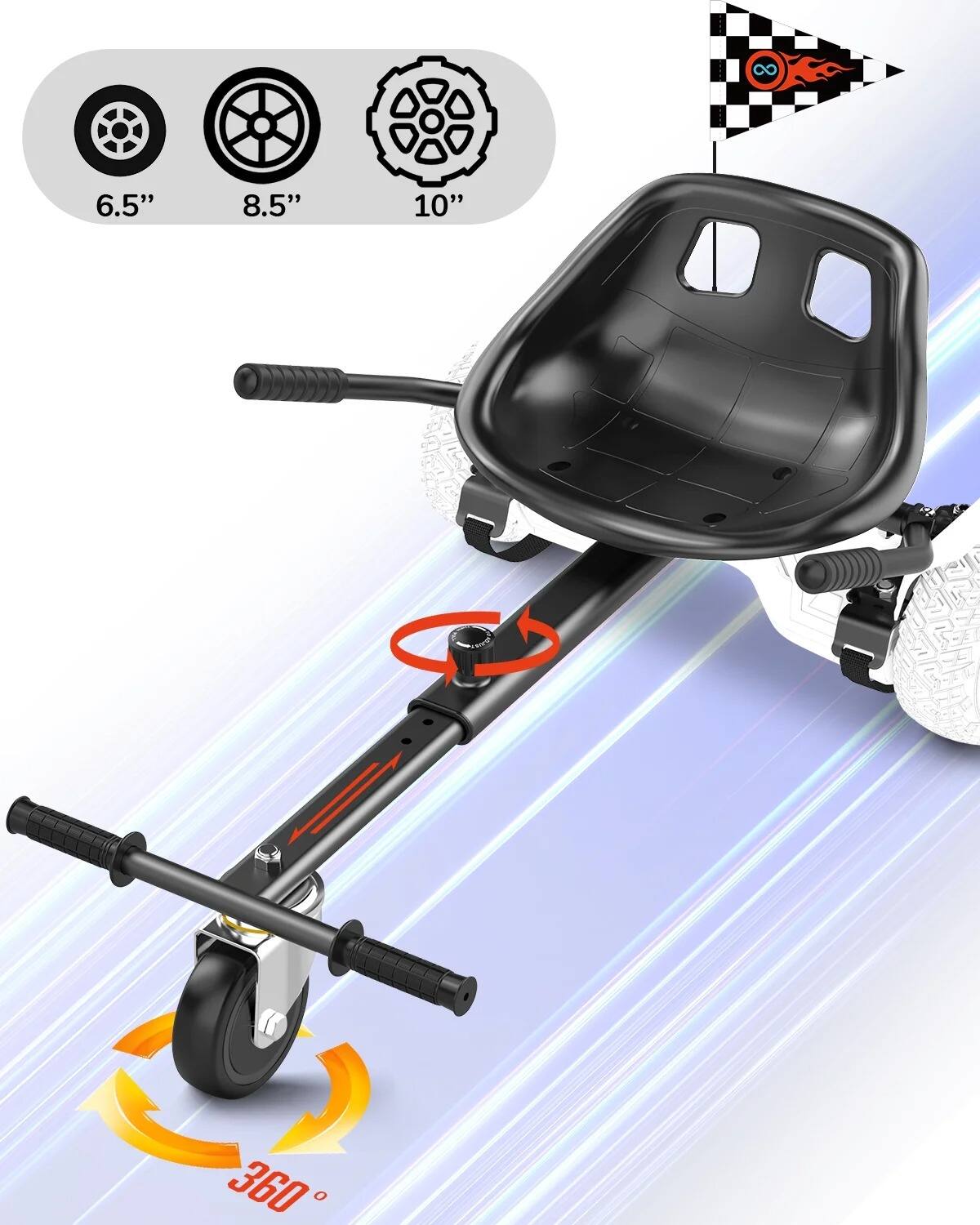 MIHOVER Hoverboard Go Kart Seat Attachment, Adjustable Frame, 360 ...