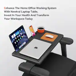 Newtral - LAPD Detachable Laptop Table with Adjustable Stand, Mouse Holder, and Cup Holder for Ergonomic Office Chair - Black