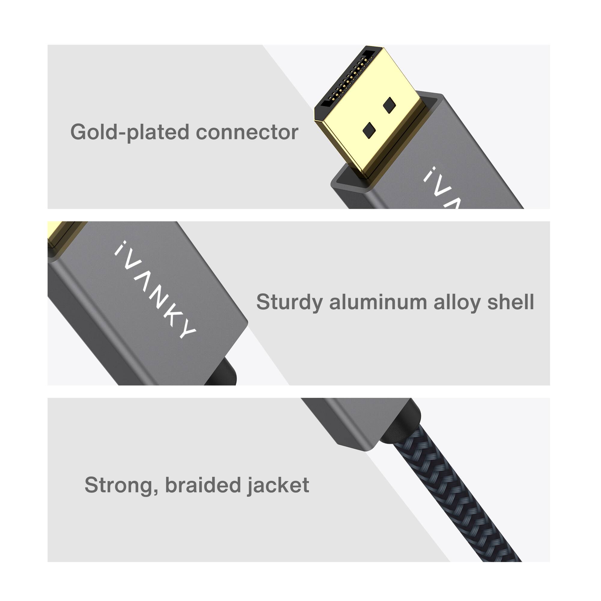 Gold-plated connector

Sturdy aluminum alloy shell

Strong, braided jacket