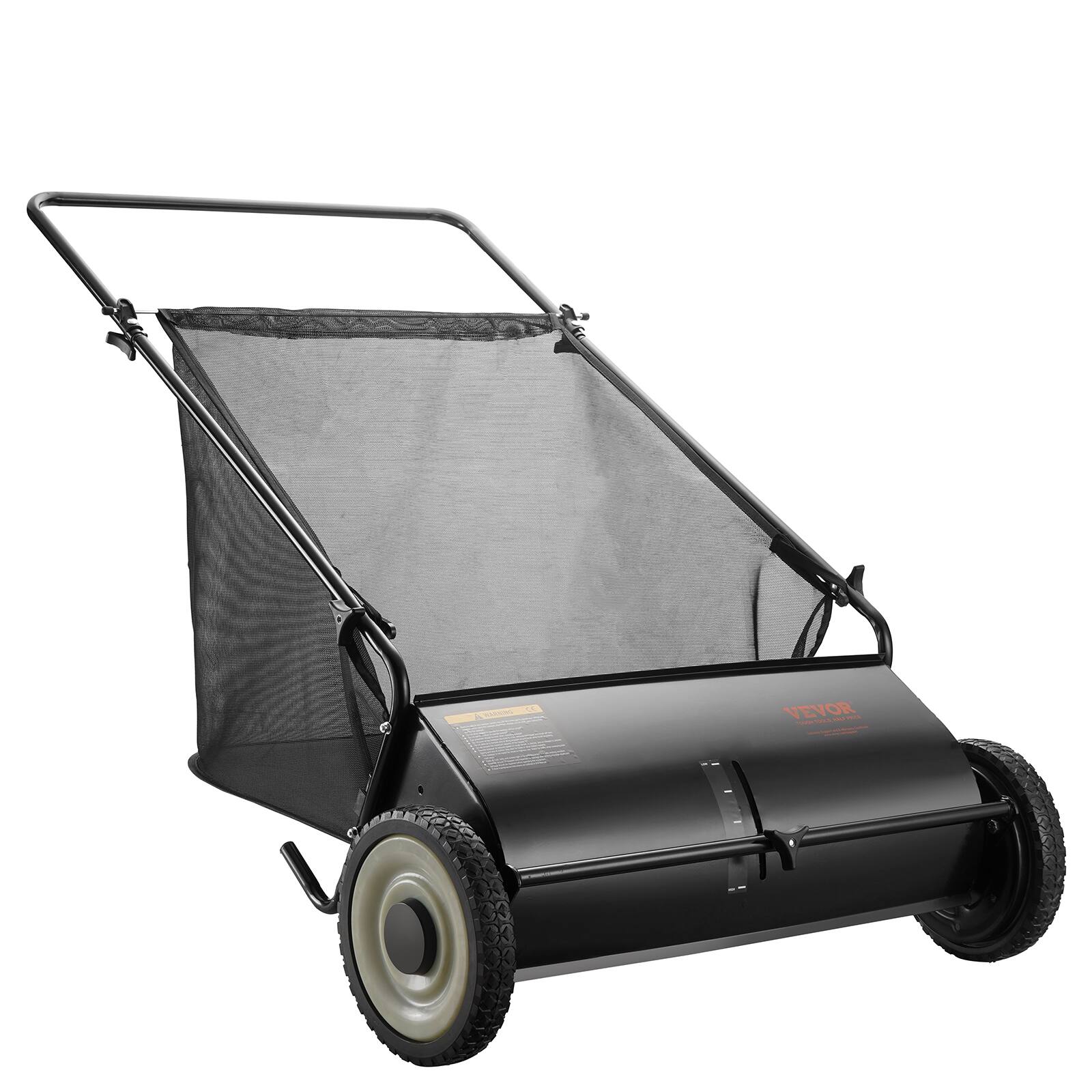 Front. VEVOR - Push Lawn Sweeper, 26-inch Leaf & Grass Collector, Strong Rubber Wheels & Heavy Duty Thickened Steel, Durable to Use - Black.