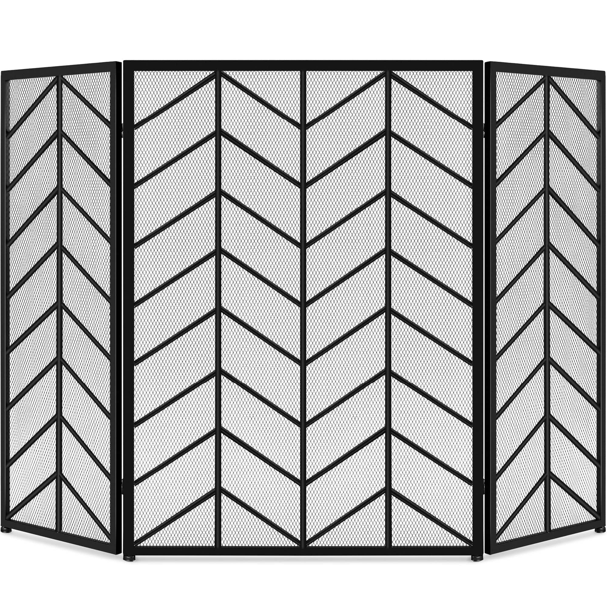 Front. Best Choice Products - Best Choice Products 52x31in 3-Panel Iron Chevron Fireplace Screen, Spark Guard w/ Handles - Black - Black.