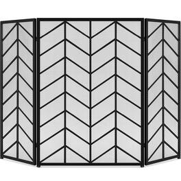 Best Choice Products - 52x31in 3-Panel Iron Chevron Fireplace Screen, Spark Guard w/ Handles - Black
