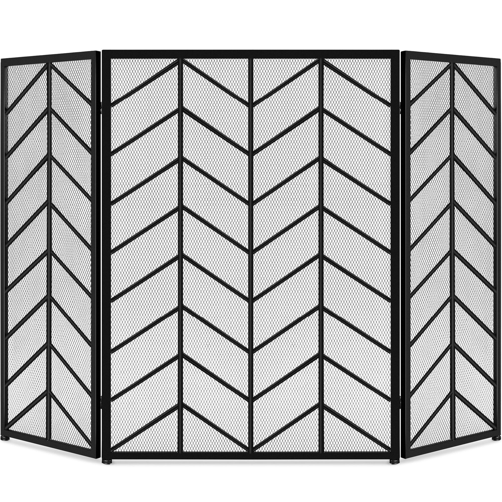 Front. Best Choice Products - Best Choice Products 52x31in 3-Panel Iron Chevron Fireplace Screen, Spark Guard w/ Handles - Black - Black.
