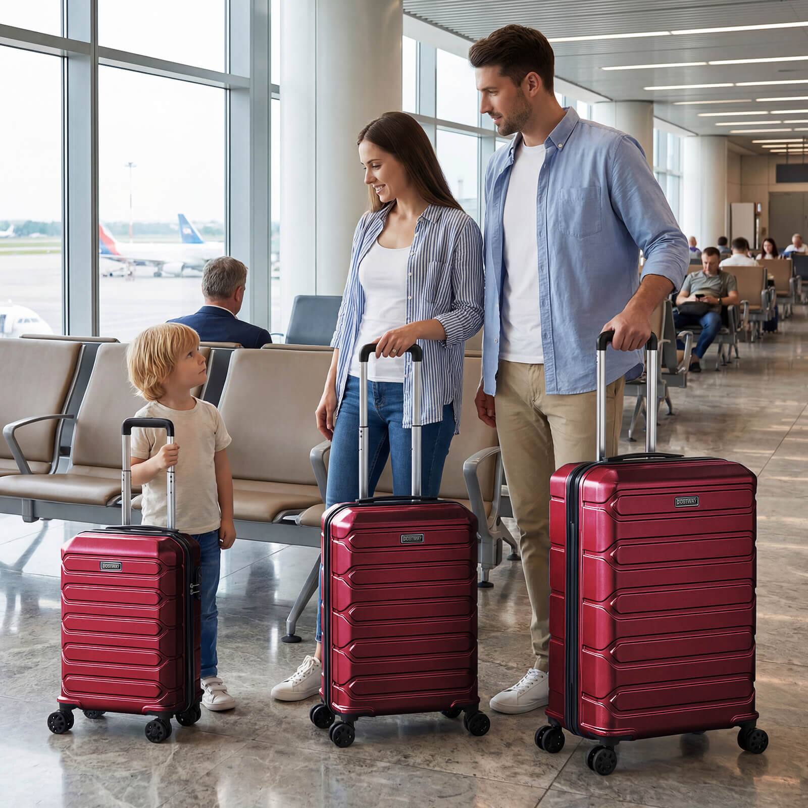 Alt View 1. Costway - Costway 3-Piece Hardside Luggage Set (20/24/28 Inch) with 8-Spinner Wheels, 3-Digital Lock - Red.