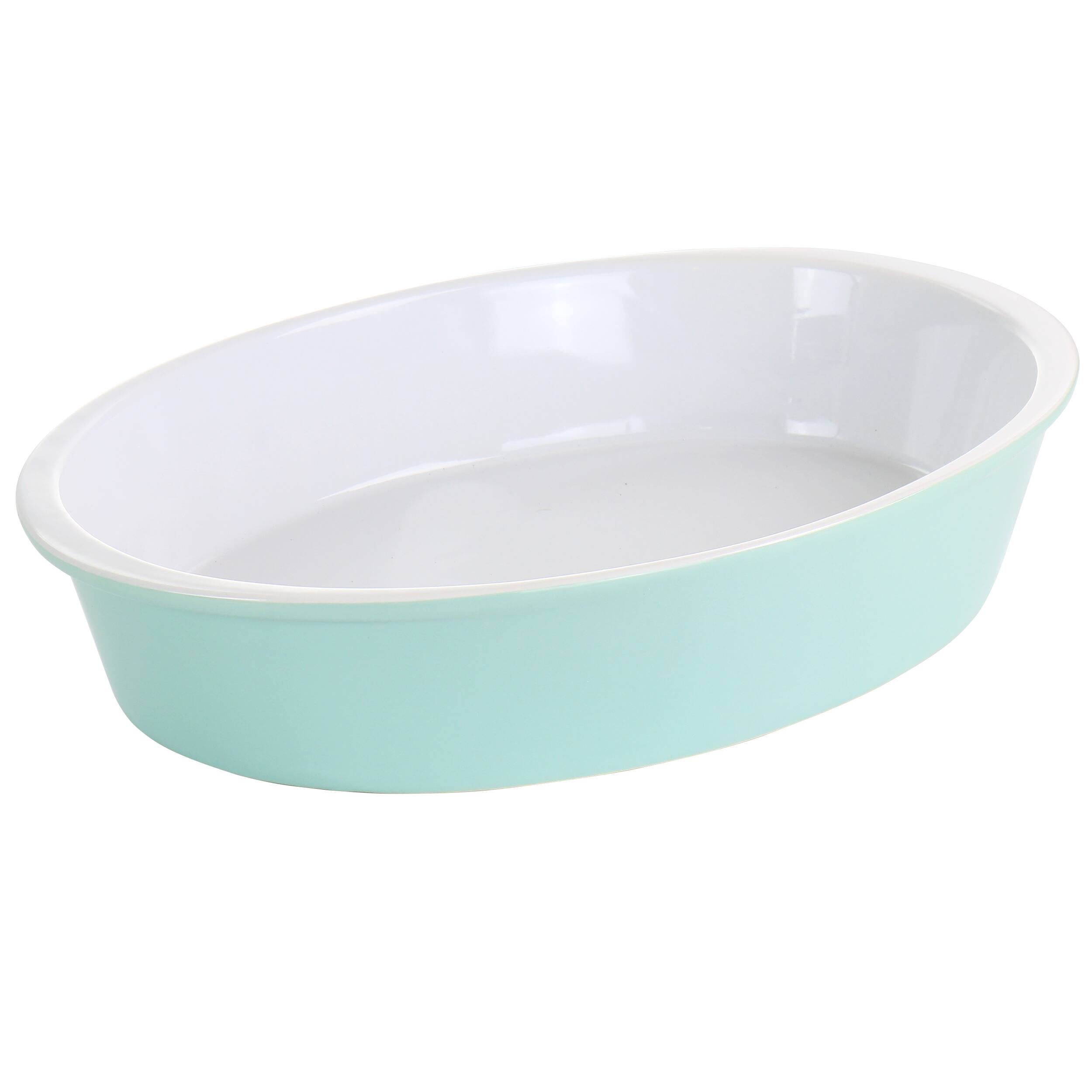 Front. Martha Stewart - Martha Stewart 13 Inch x 9.5 Inch Stoneware Oval Baker in Mint - Mint.