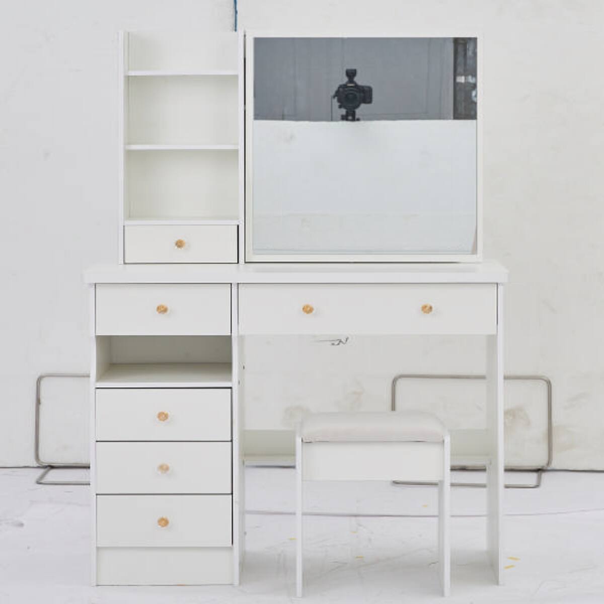 Alt View 2. Loheer - Loheer 37 inch makeup vanity table with sliding mirror and cushioned stool - White.