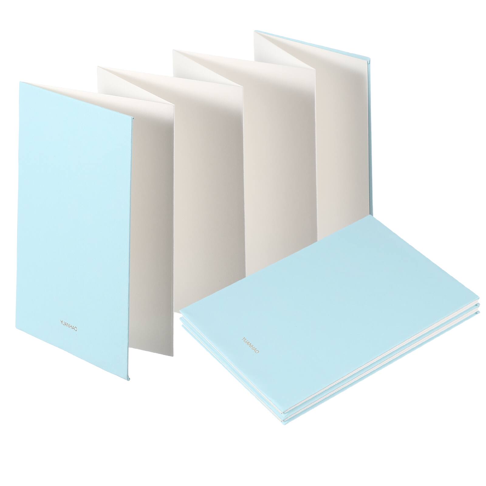 Unique Bargains - 2pcs Concertina Sketchbook, 7.5x5.2in 16 Sheets 300GSM Unfold 103cm Blank Travel Journal for Drawing - Sky Blue