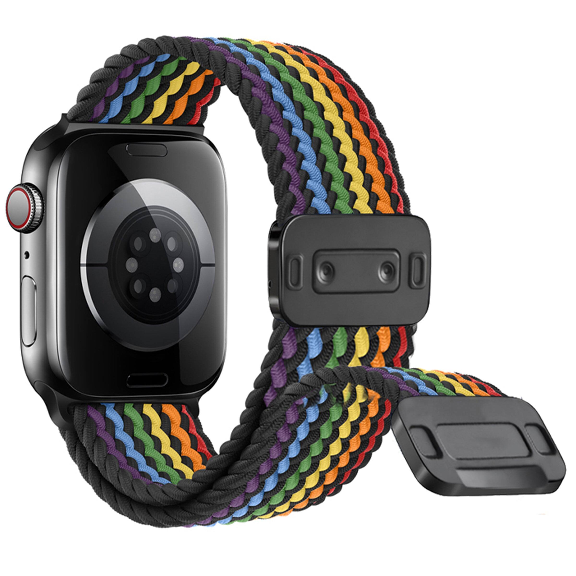 Waloo Braided Nylon Magnetic Loop Band For Apple Watch Black Rainbow ...