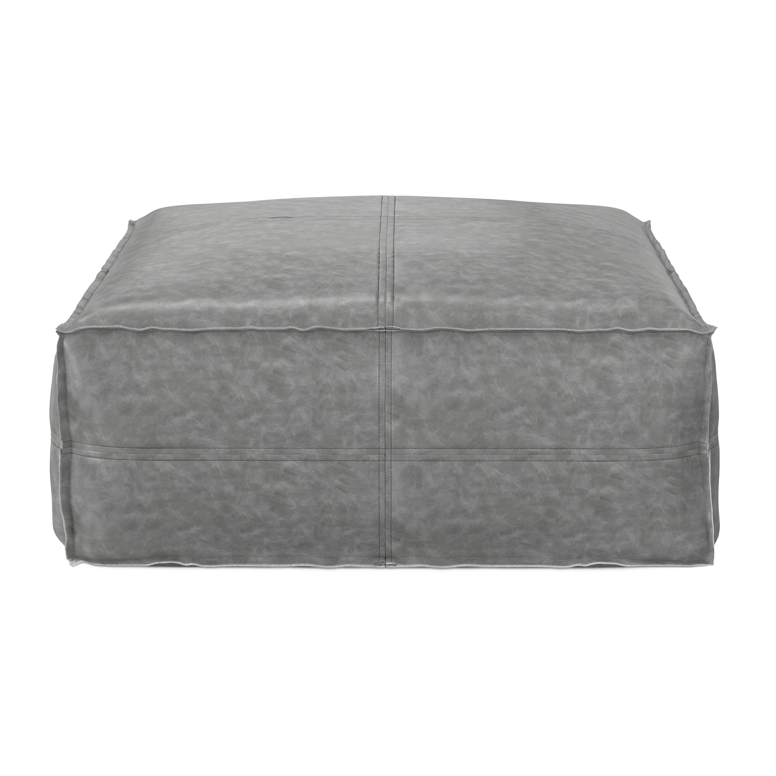 Left. Simpli Home - Brody 30 inch Wide Boho Square Coffee Table Pouf in Distressed Grey Vegan Faux Leather - Distressed Grey.