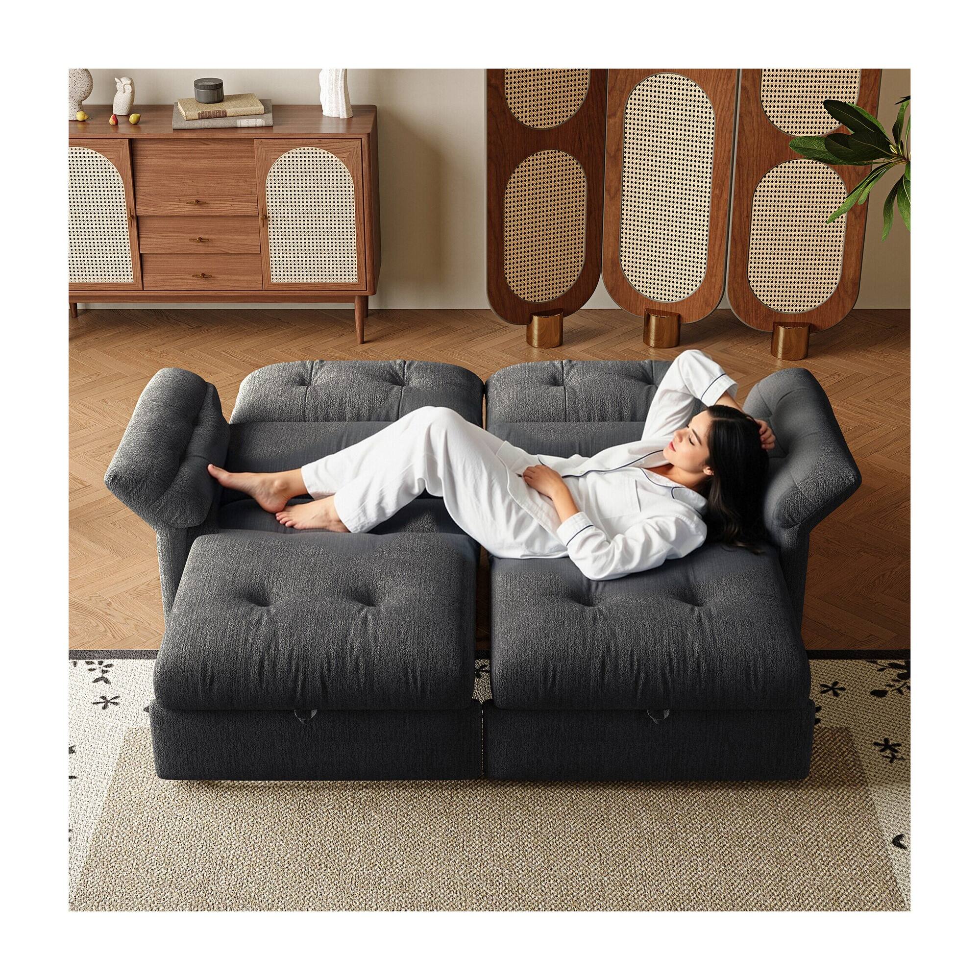 Alt View 3. Boyel Living - 81.5-Inch Chenille Convertible Sleeper Loveseat with Pull-Out Bed - Gray.
