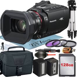 Bundle - Panasonic - HC-X1200 Camcorder UHD 4K HDMI + 128GB Card + Tripod + Case + ZeeTech - Black