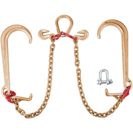 VEVOR - G80 V Bridle Chain, 5/16" x 2' Towing Chain Bridle with 15" J Hooks, T Hooks & Grab Hooks, Heavy Duty Transport Chain - Copper