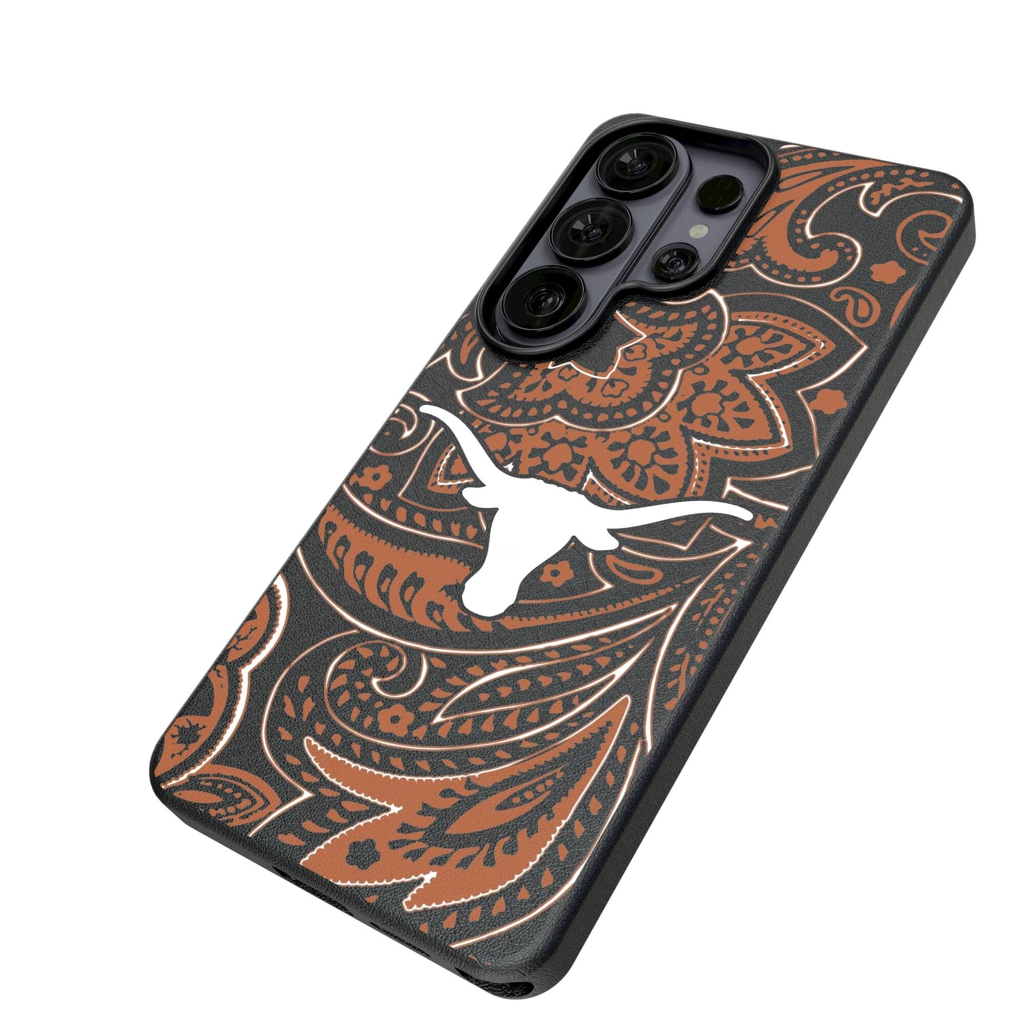 Alt View 1. Keyscaper - Texas Longhorns Paisley Galaxy Magnetic Bump Case - S25 - Black.