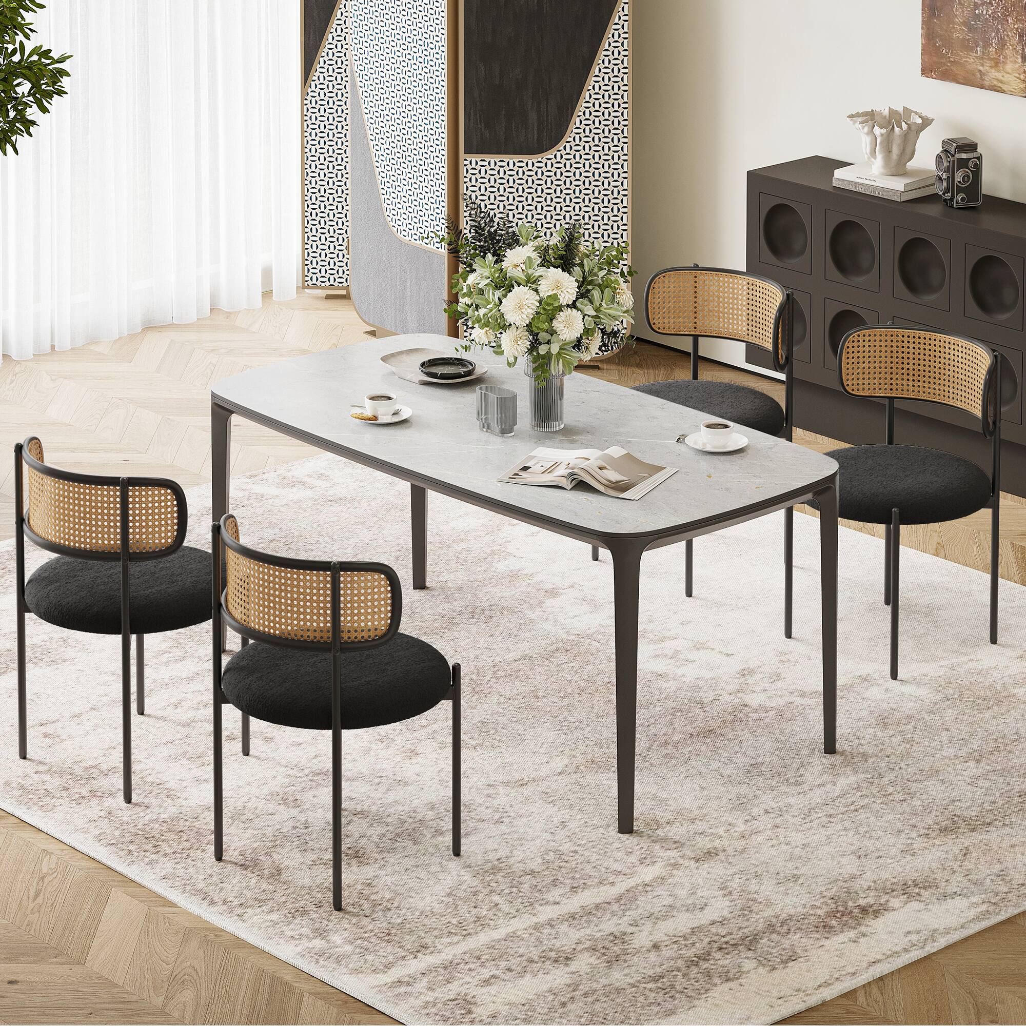 Alt View 2. Boyel Living - Modern Upholstered Dining Chairs Set of 2 Rattan Back Dining Room Chairs Accent Kitchen Chairs with Metal Legs - Black.