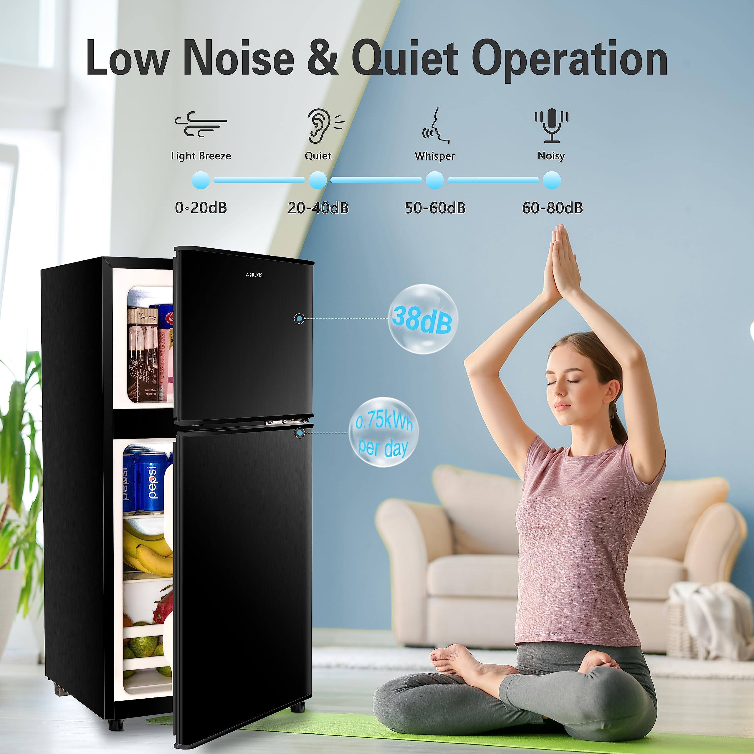 Alt View 2. Aukfa - 3.5Cu.Ft Compact Refrigerator with Freezer - 2 Door, 7 Level Thermostat, Removable Shelves for Kitchen/Dorm/Office - Black.