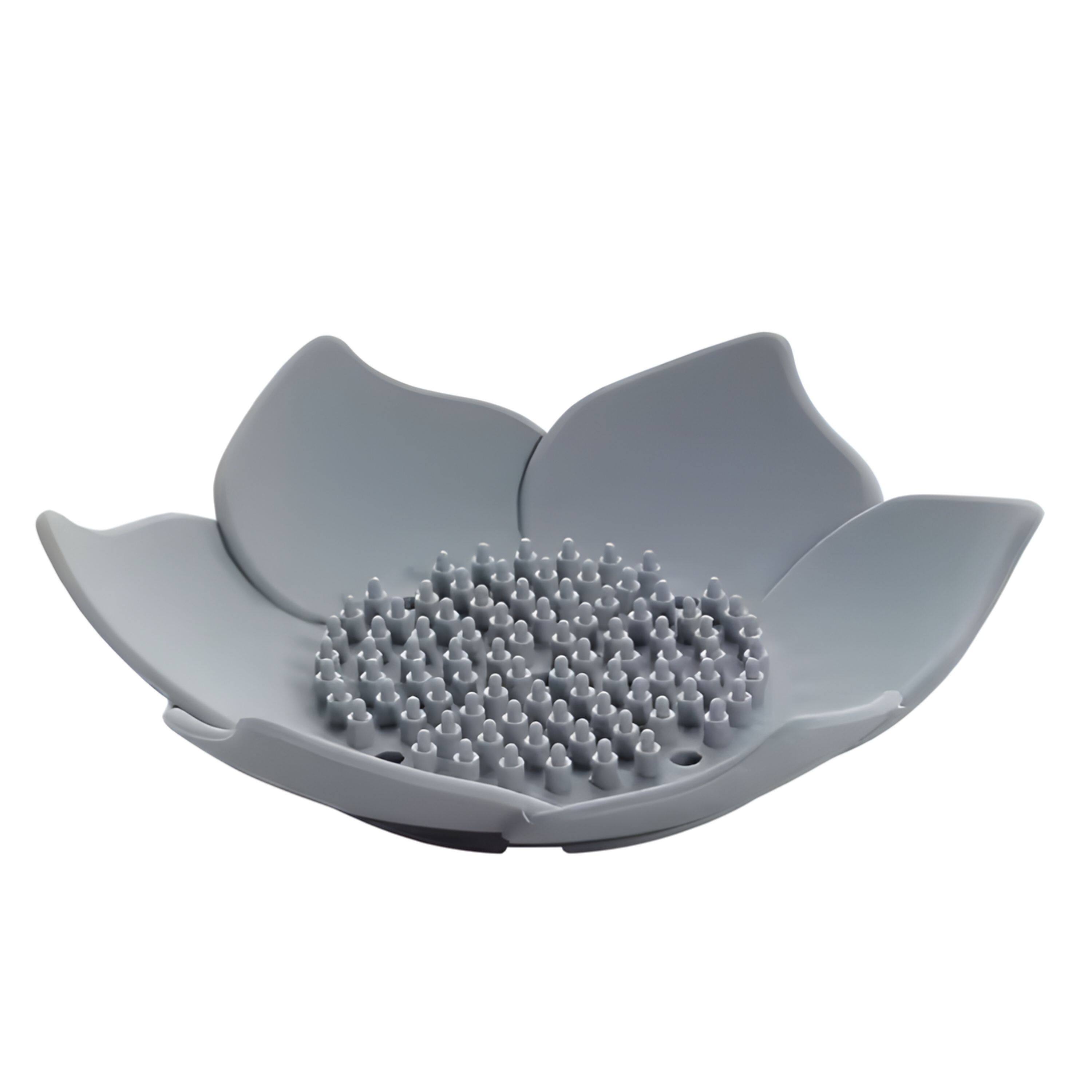 Angle. Kitcheniva - Silicone Self-Draining Flower Soap Dish 2 Pcs, Gray.
