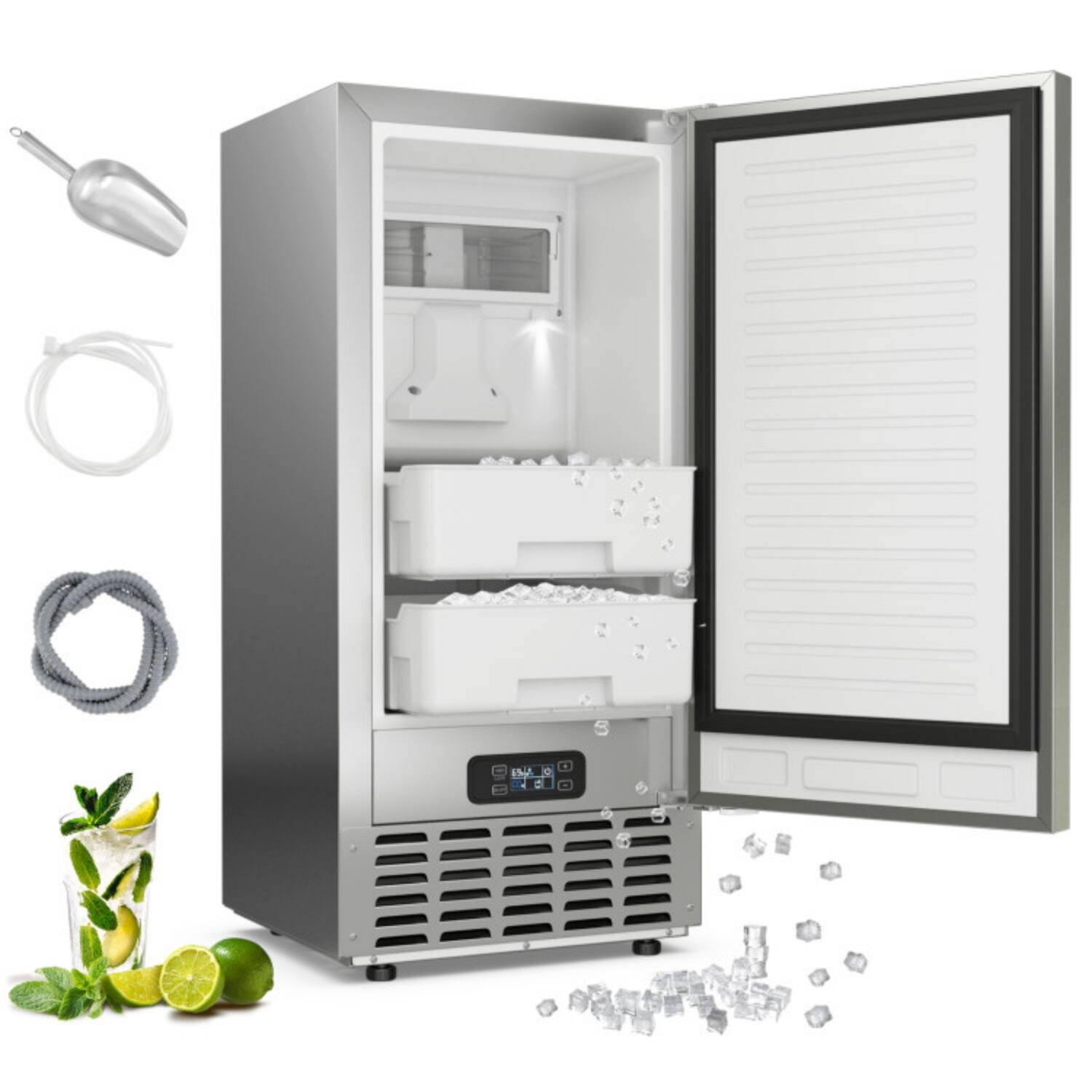 Alt View 7. LUCKY ONE - Under Counter Nugget Ice Maker 80 lbs/24h with 24H Timer & Self-Cleaning - Silver.