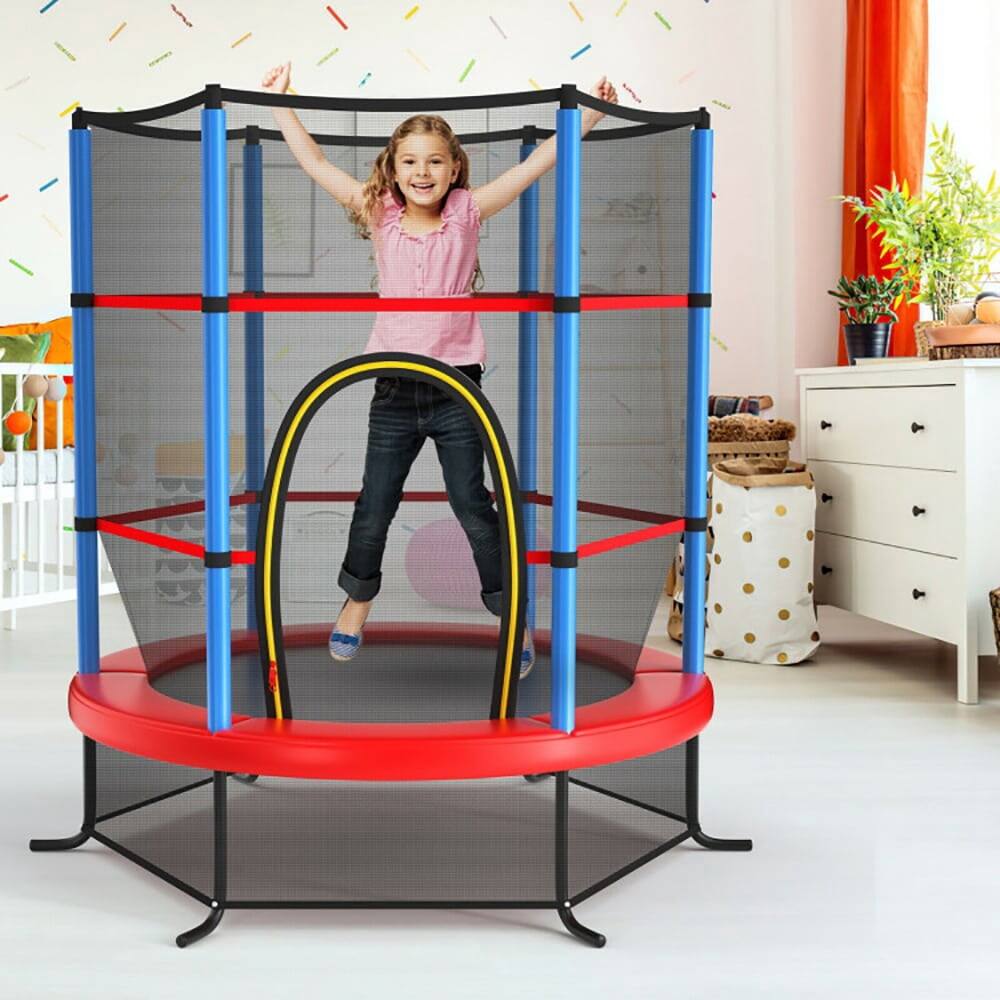 Alt View 2. Pefilos - 55 Inch Kids Recreational Trampoline Bouncing Jumping Mat with Enclosure Net-Navy, Bounce Trampoline for Outdoor - Blue.