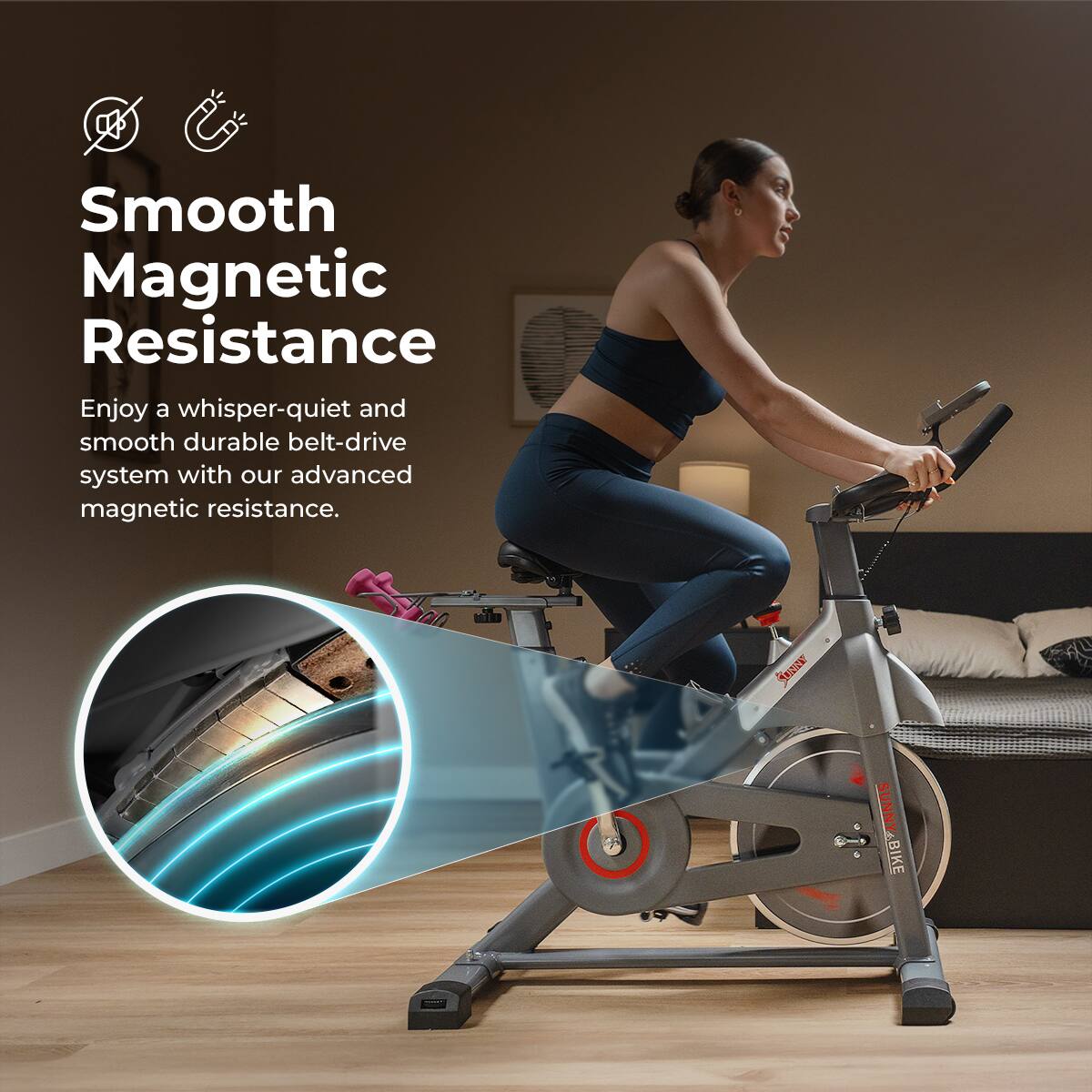 Smooth Magnetic Resistance
Enjoy a whisper-quiet and smooth durable belt-drive system with our advanced magnetic resistance.
J SUNNYBIKE
SUNNY BIKE