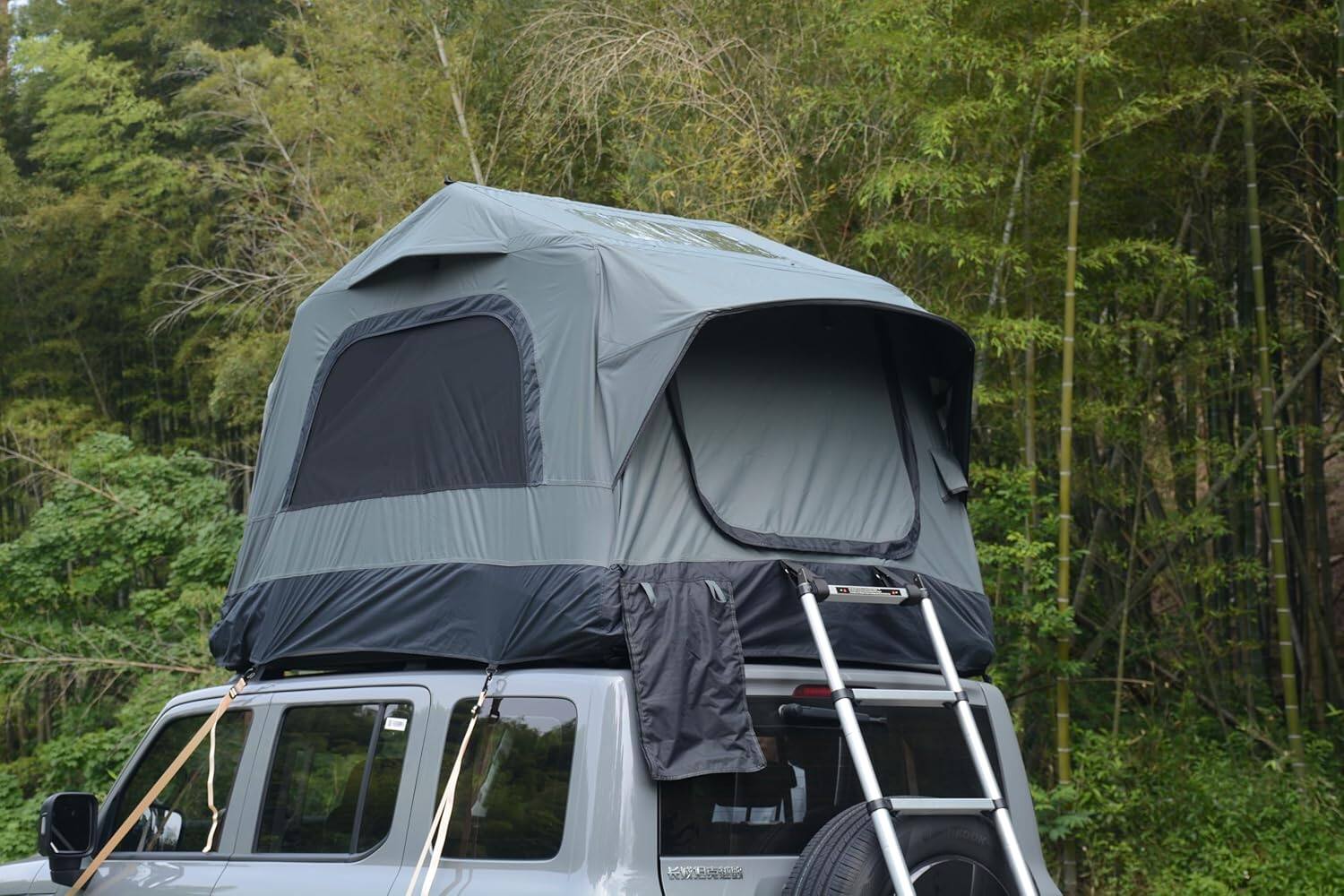 Alt View 6. Trinkets Crazed - Inflatable Rooftop Tent for Car SUV Truck,2 Person Roof Top Camping Tent with Mattress & Ladder - gray.