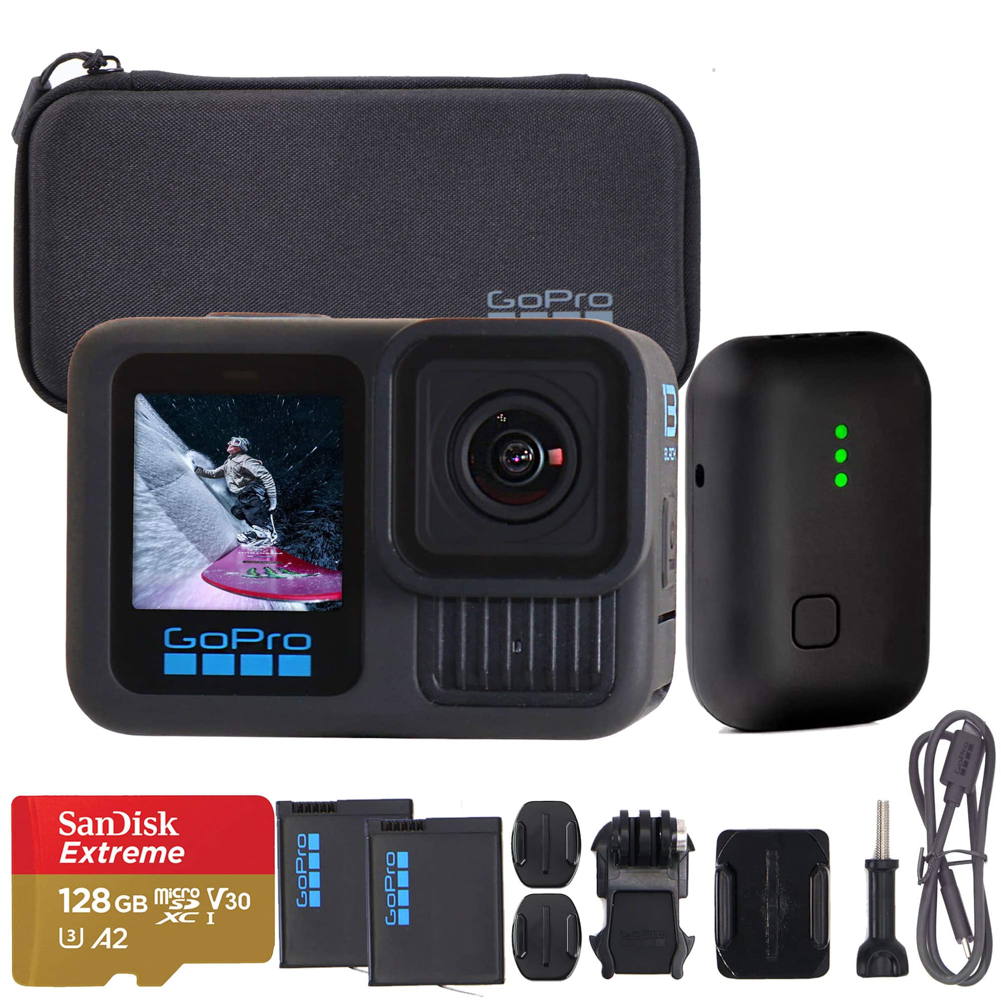 Bundle - GoPro HERO13 Action Camera Kit with Extra Battery, 128GB microSD Card, Case & Zoom Instamic Pro Plus C - Black