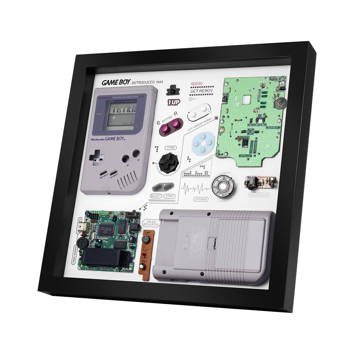 GAME BOY  
INTRODUCED: 1989  

GET READY  

1UP  
TETRIS  

A BUTTON  
B BUTTON  

SELECT  
START  

LCD CIRCUIT BOARD  

AUDIO BOARD  

SPEAKER  

POLAR RECIRCULATOR  

Nintendo GAME BOY™  

GAME BOY  
INTRODUCED: 1989  

GET READY  

1UP  
TETRIS  

A BUTTON  
B BUTTON  

SELECT  
START  

LCD CIRCUIT BOARD  

AUDIO BOARD  

SPEAKER  

POLAR RECIRCULATOR  

Nintendo GAME BOY™