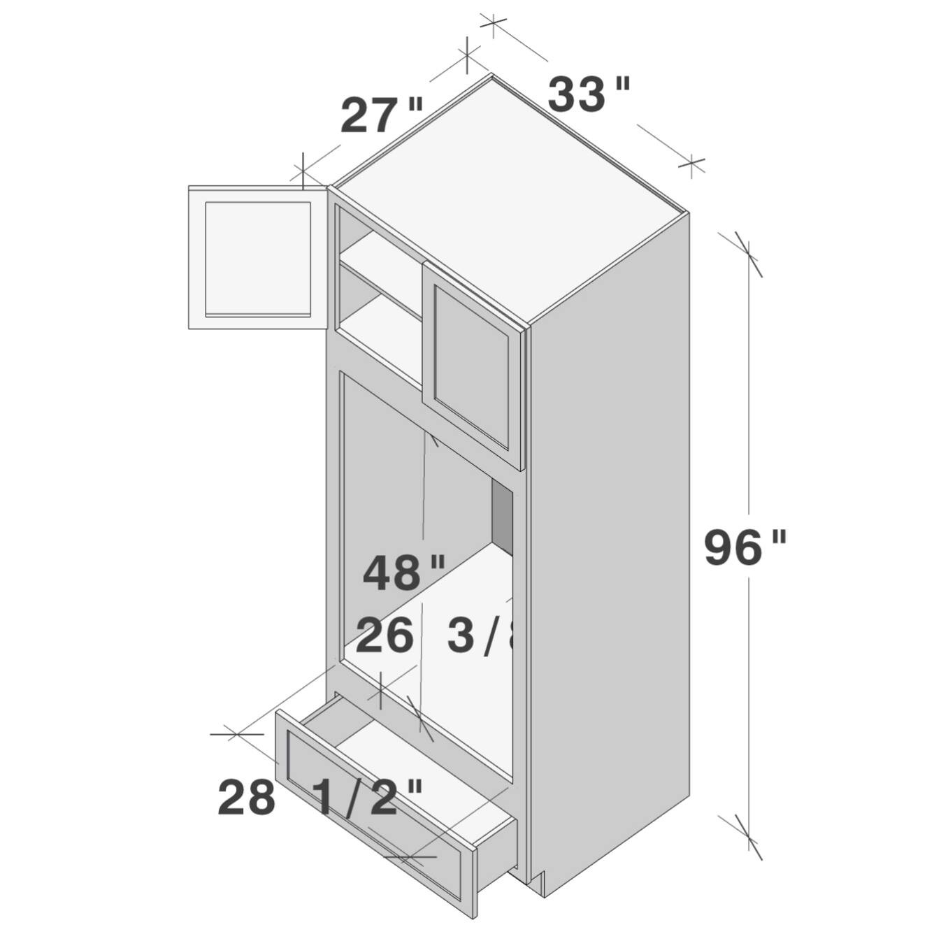 27" 33" 48" 26 3/8" 96" 28 1/2"
