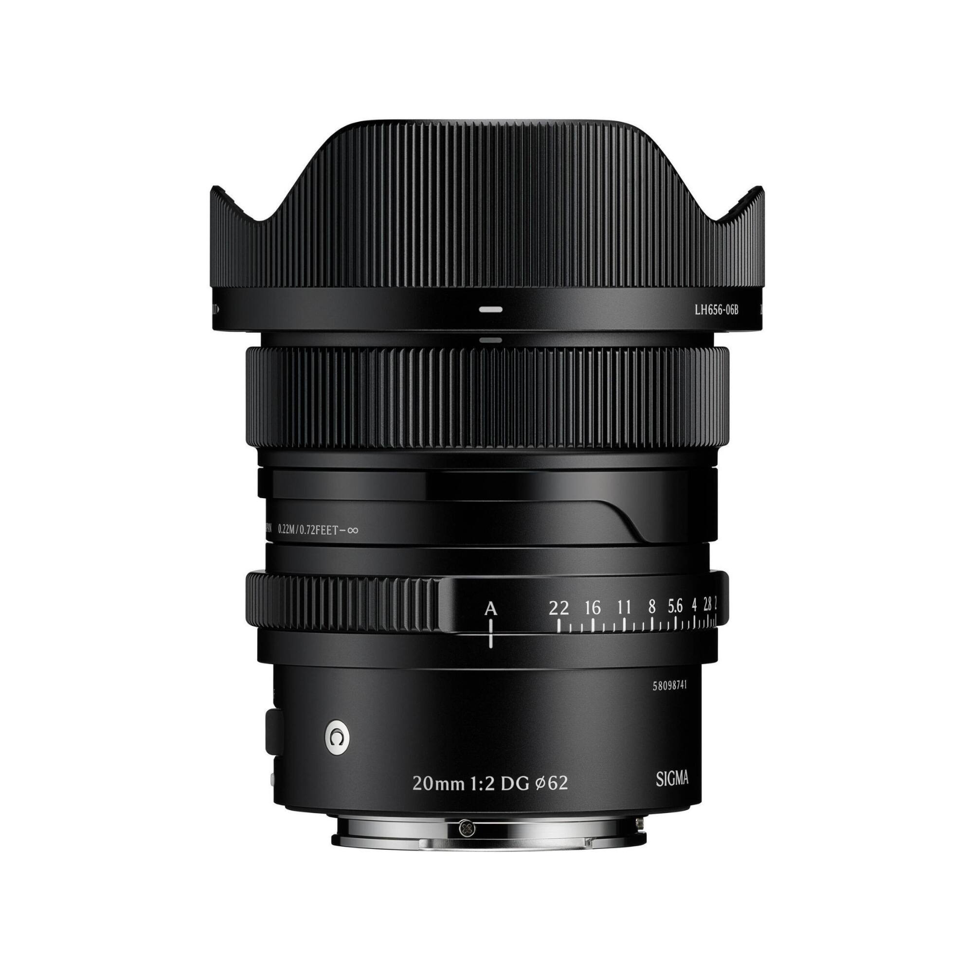 LH656-068  
.22W / 0.72 FEET - ∞  
22 16 11 8 5.6 4 2.8  
58098741  
20mm 1:2 DG 62  
SIGMA