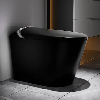 Front. Tiramisubest - Starry Night Light Smart Toilet with Bidet,Auto Open/Close Seat,Foot Sensor,LED Display,Warm Water & Dryer,Matte Black - Matte Black.