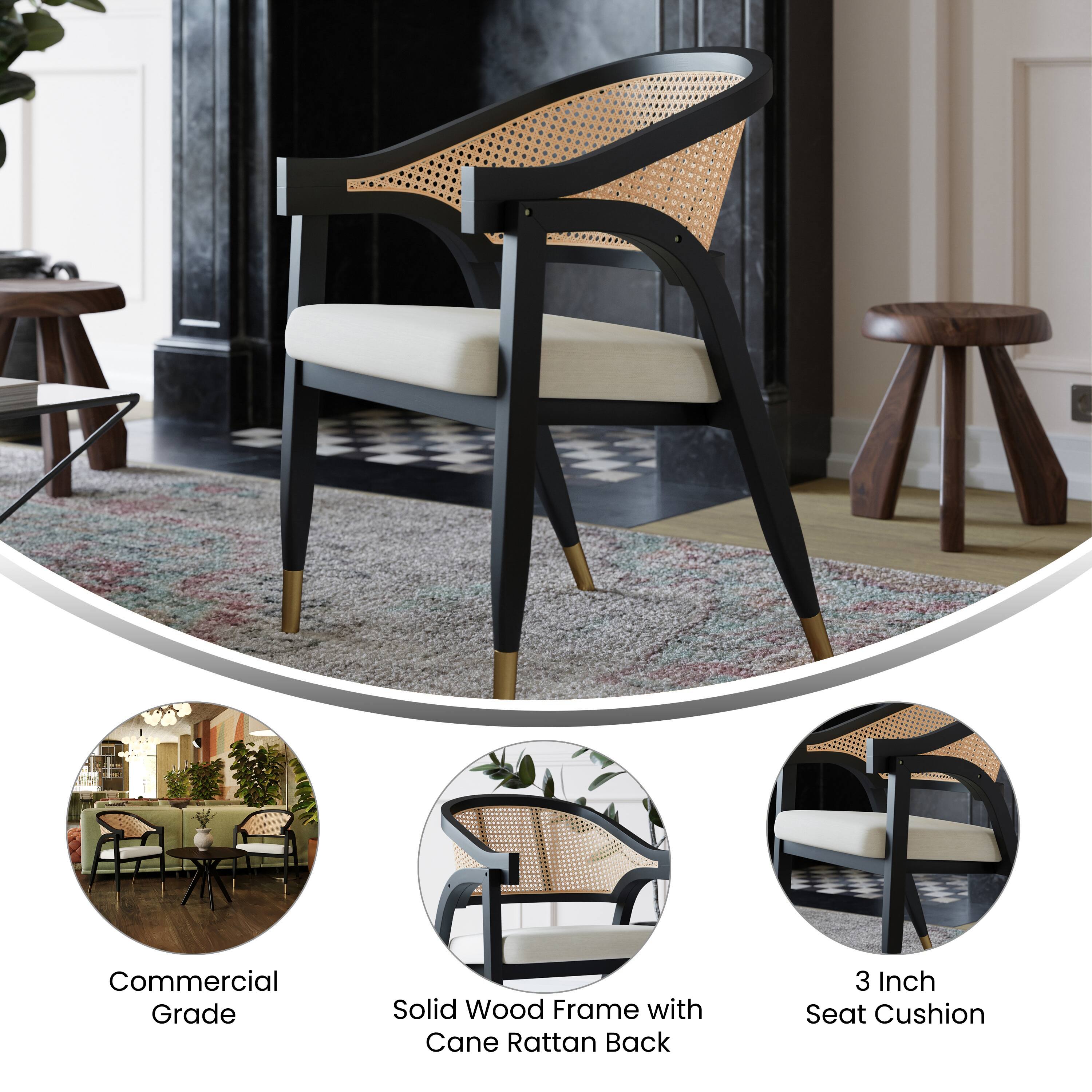 Commercial Grade Solid Wood Frame with Cane Rattan Back 3 Inch Seat Cushion