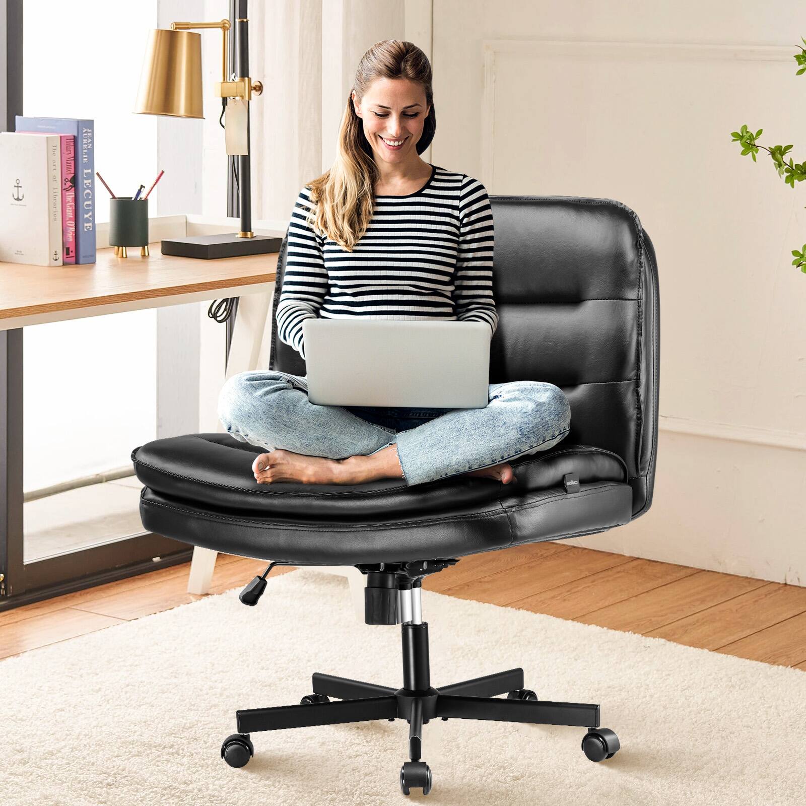 CloudRest Pro - Criss Cross Chair Swivel Wide Home Office Desk Chair - Black