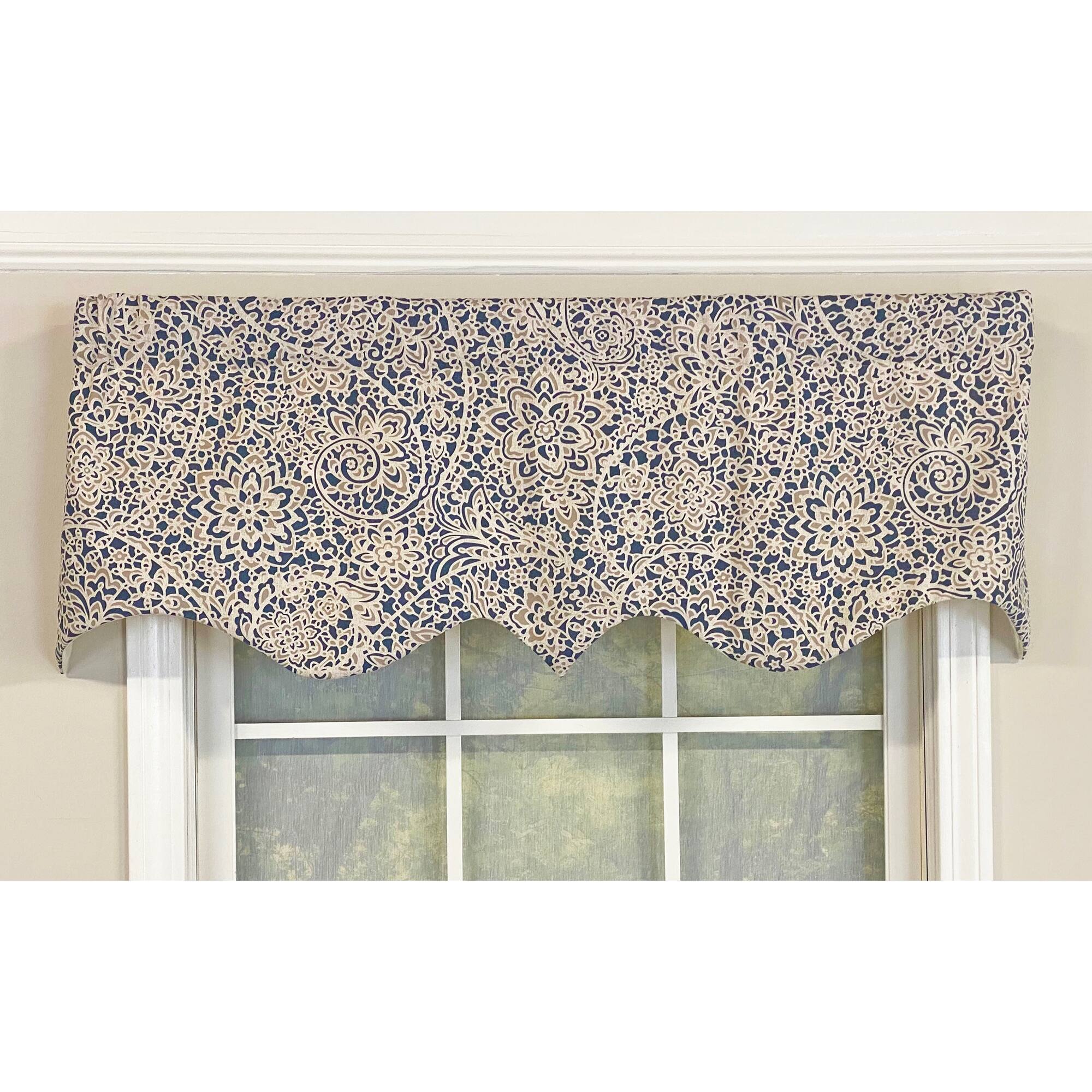 Angle. RLF Home - RLF Home Stella Paisley Regal Valance 3" Rod Pocket 50" x 17" Navy - Navy.